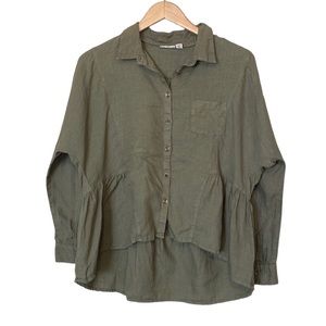 Anthropologie Holding Horses Green McKenzie Peplum Hi-Lo 100% Linen Shirt XS